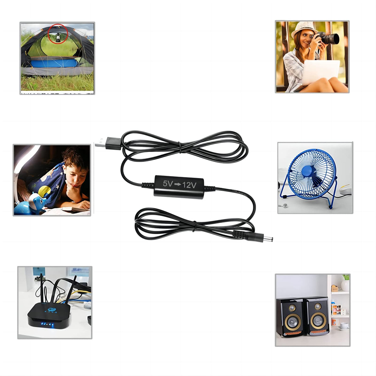 KUNCAN 5ft USB 5v to DC 12v Step Up Converter Cable, USB Port Voltage Converter to DC 5.5 x 2.1mm Connector