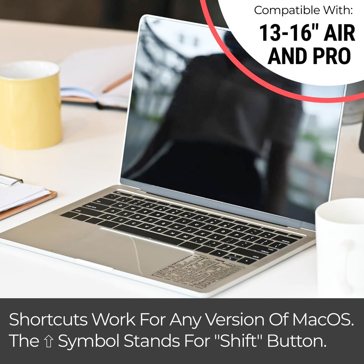 Synerlogic (2pcs) Mac OS Shortcuts Sticker for Air/Pro | Keyboard Stickers for macOS | Laminated Vinyl MacBook Cheatsheet | MacBook Shortcuts 2026