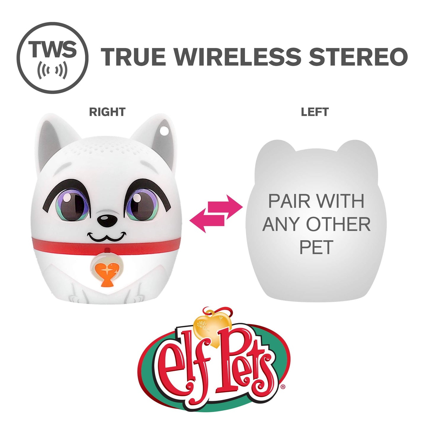 My Audio Pet Mini Bluetooth Animal Wireless Speaker - True Wireless Stereo - Pair with Another TWS Pet for Powerful Rich Room-Filling Sound - Elf on a