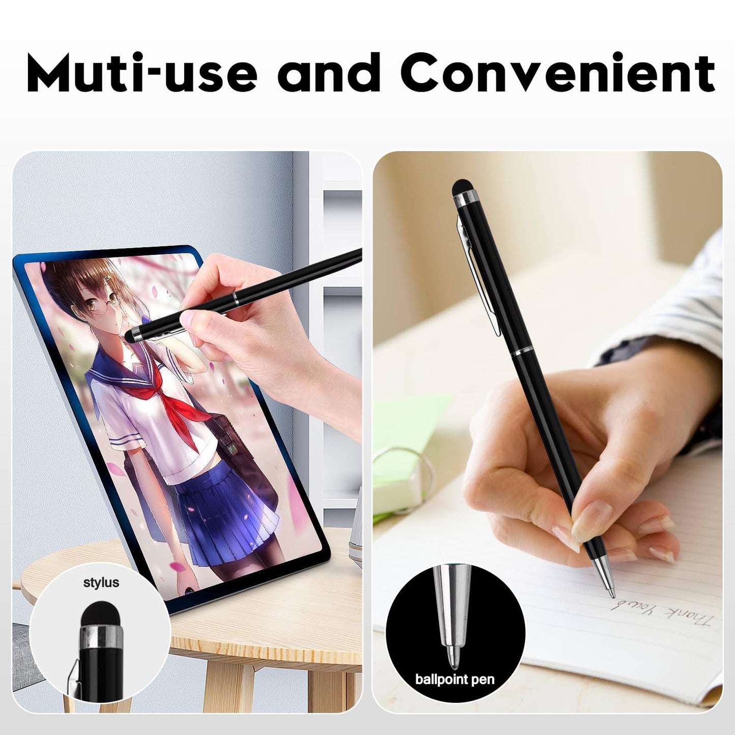 FIRCRE 15 Pack Stylus Pens for Touch Screens Stylus Pen Compatible with Phone Tablets Kindle and Black Ink Ballpoint Pens-2 in 1 Stylists pens