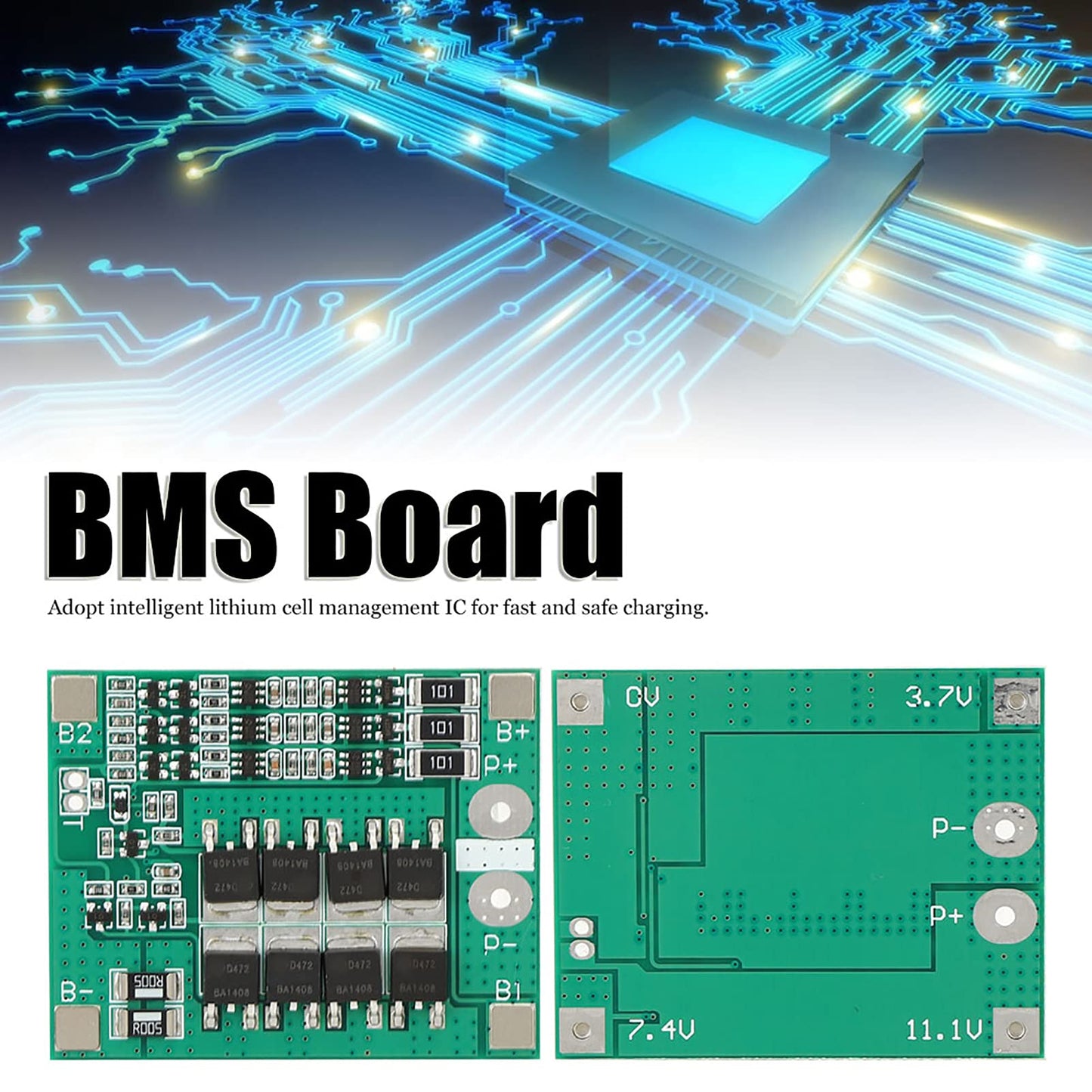 3S 12V 40A Lithium Battery Board PCB Board with Balance Charging Adopt Intelligent Lithium Cell Management IC for Fast and Charging