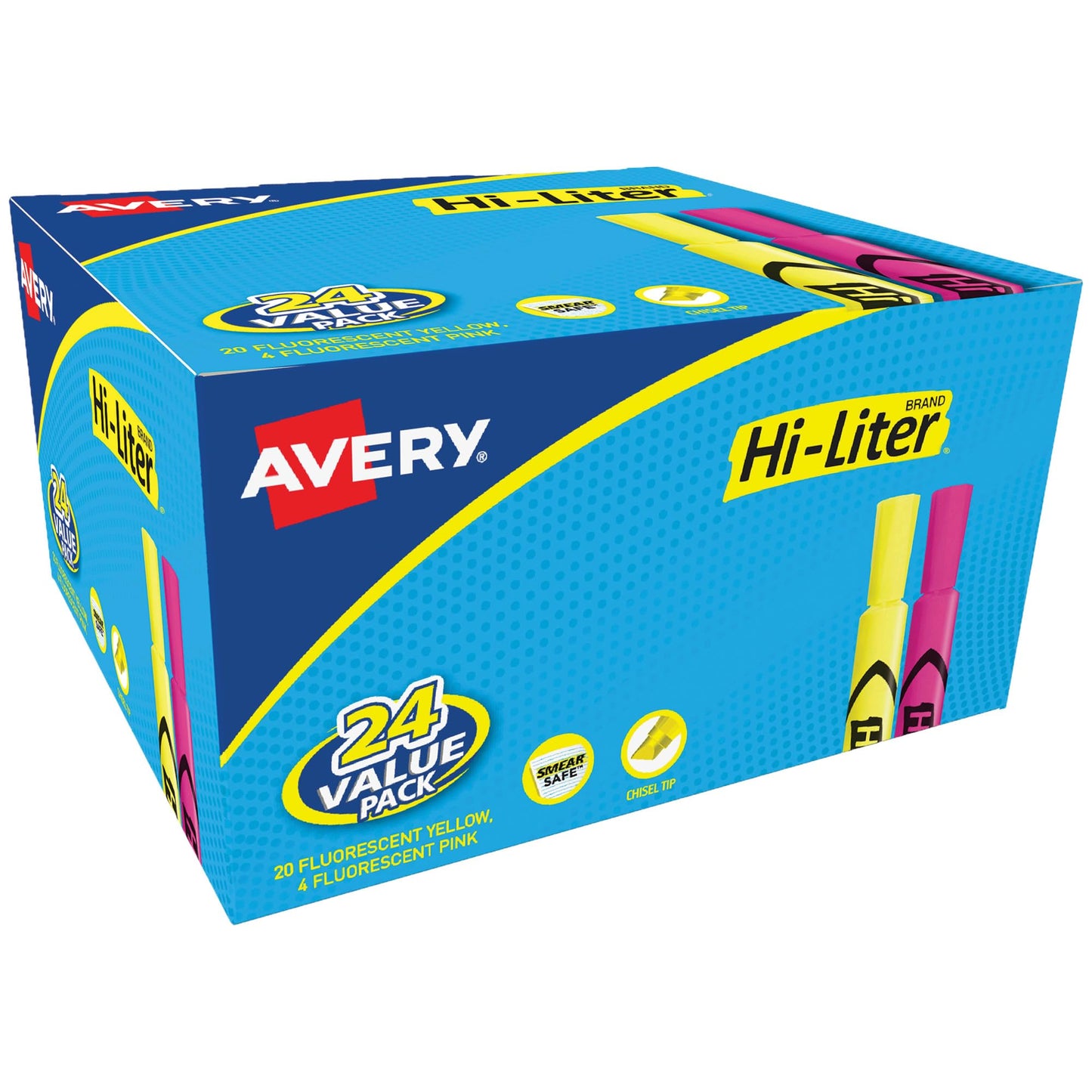 Avery Hi-Liter, Desk Style, Chisel Tip, 24 Pink and Yellow Highlighters (98189)