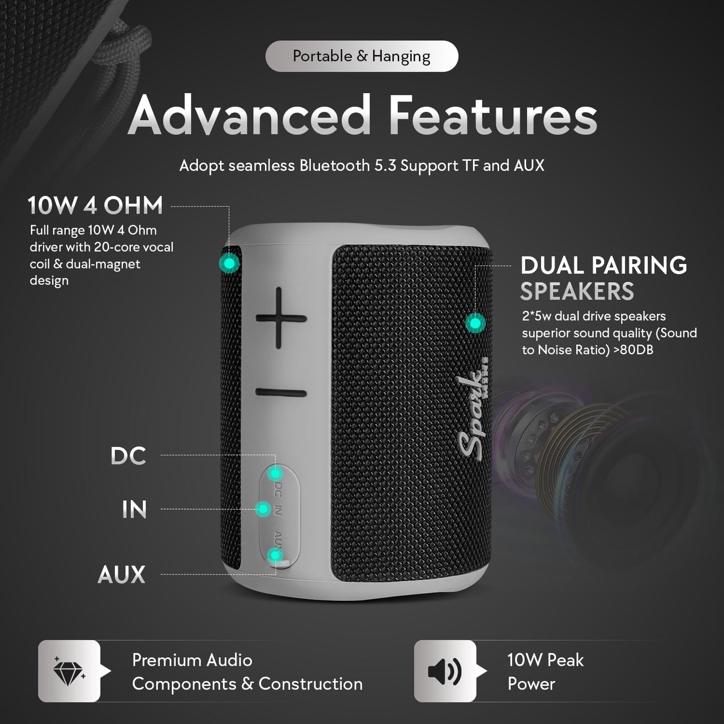 Winking Clam Outfitters Spark Mini Bluetooth Portable Speaker Indoor Outdoor Wireless Speaker, Compact Travel Speaker | IPX7 Waterproof, 10+ Hour