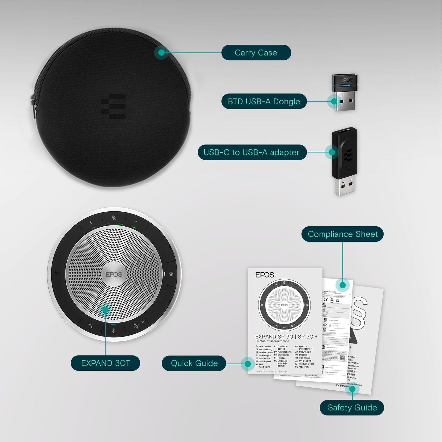 EPOS Expand SP 30T (1000225) Portable Bluetooth Speakerphone - Instant Conferencing Anywhere - Sound-Enhanced - PC, Mobile Phone & Softphone
