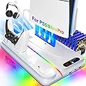PS5 Cooling Station for PS5/Slim/Pro Disc Digital Console,PS5 Fan Cooling Fan with Dual PS 5 Controller Charger,3 Level Fan, RGB Light,12 Slot