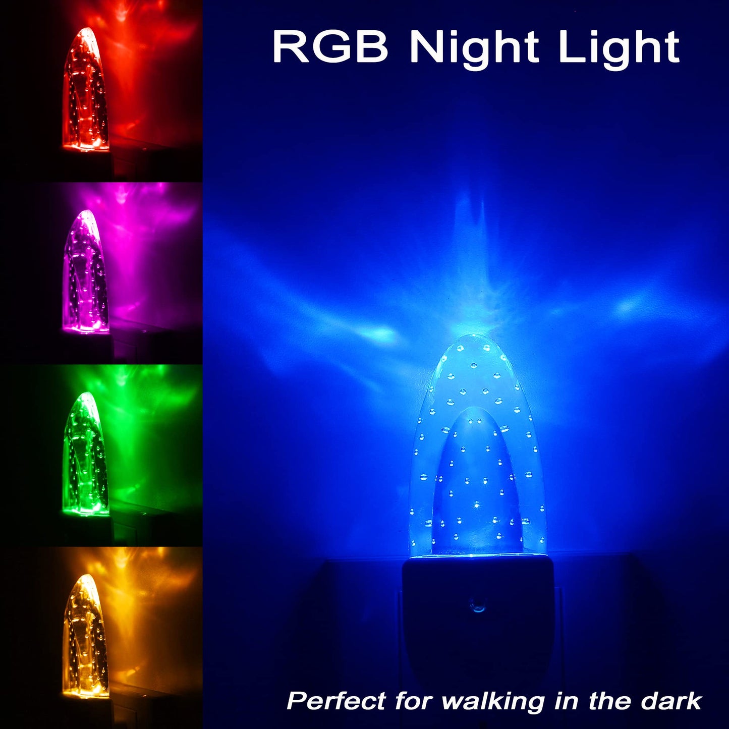 GREENIC Multicolor LED Night Light 4 Pack Bubble Pattern with Dusk to Dawn Sensor, Rotating 8 Colors, Plug in Night Light for Bedroom, Kids Room