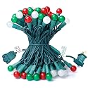 BOHON Christmas Lights Outdoor 24FT 70 LED G15 Red White and Green Globe String Lights Plug in with Pastel Bulb Green Wire for Indoor Patio Xmas Tree