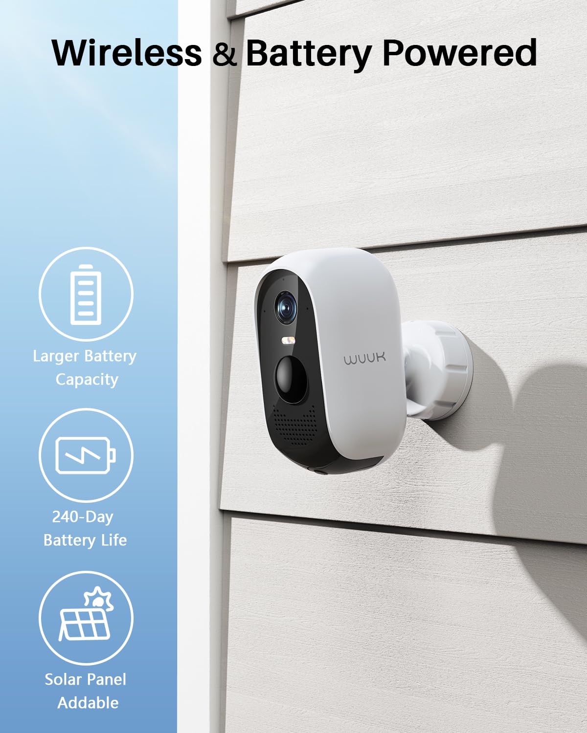 WUUK Add-on Security Camera Wireless Outdoor, Requires Base Station, Home Security Cameras Wireless Outdoor, 2K, No Monthly Fee, Motion Alert, Night