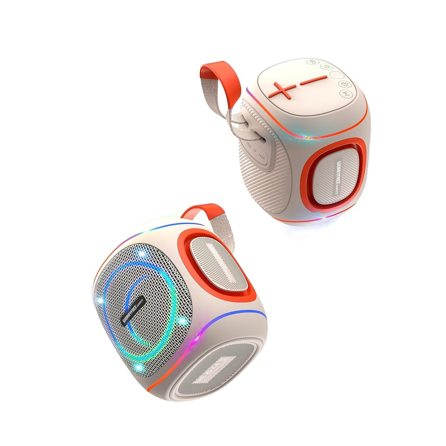WorryFree Gadgets 10W Portable Speaker with RGB Lights, Big Bass LED Lights, Supports TF Card/USB, AUX in, TWS for Party (Off White)