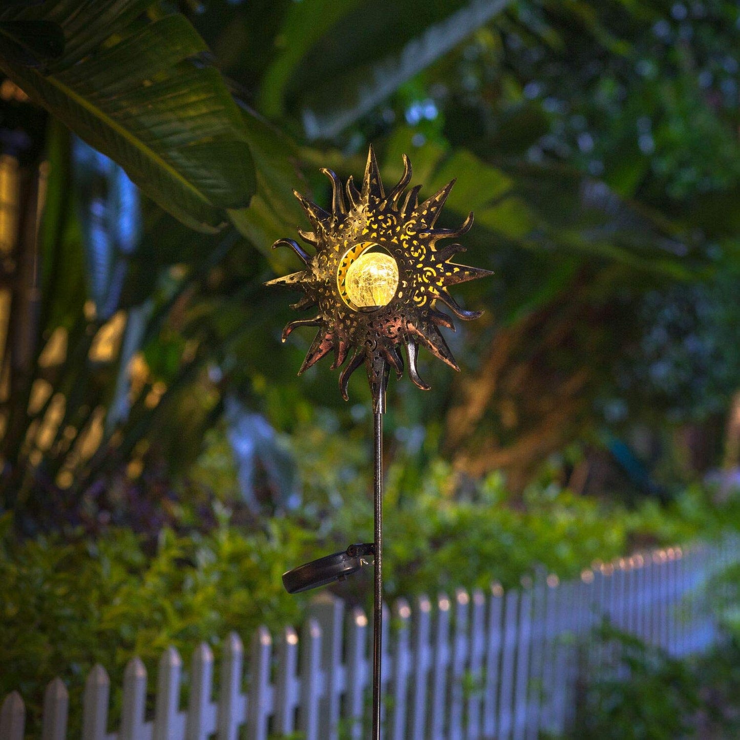 HOMEIMPRO Large Sun Solar Garden Decor Lights Outdoor Garden Gifts Mom Dad, Crackle Glass Metal Stake Backyard Decor, Waterproof LED Lights for Lawn