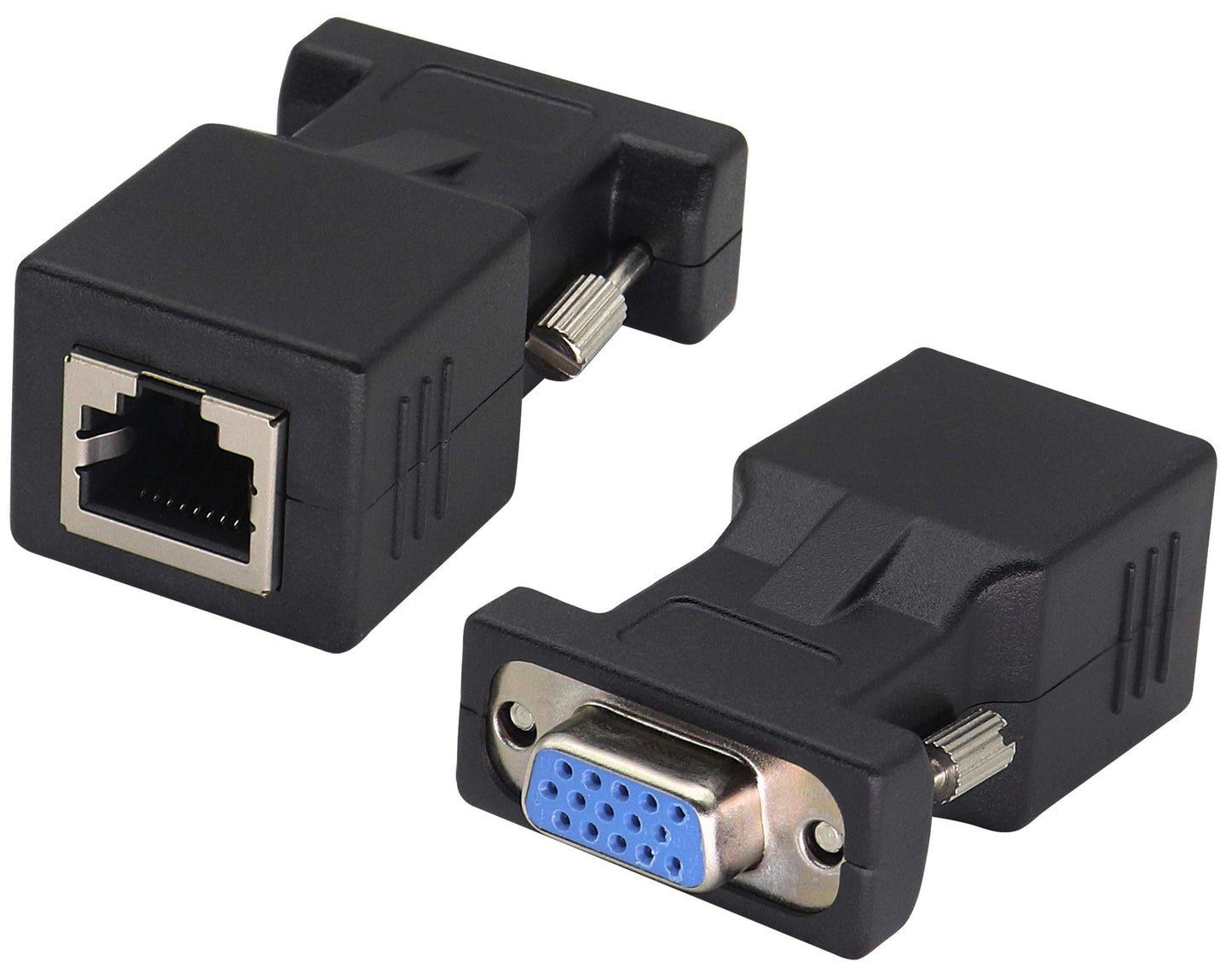 AAOTOKK 2-Pack RJ45 to VGA Adapter, 15-Pin VGA Female to RJ45 Female Port Cat5 Cat6 Cat7 Ethernet Support 720P, 1080I, 1080P Analog High-Definition