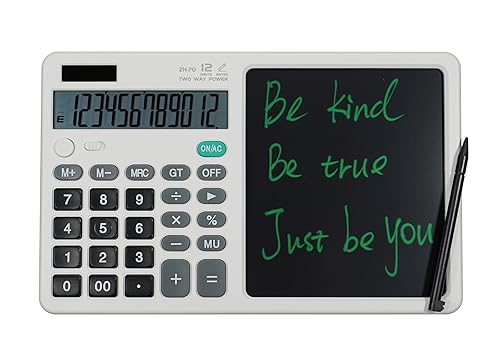Desk Calculator Large Display with 7'' Erasable Writing Pad, 12 Digits Large Screen Display Jumbo Calculadora, Solar & Battery Powered Big Button