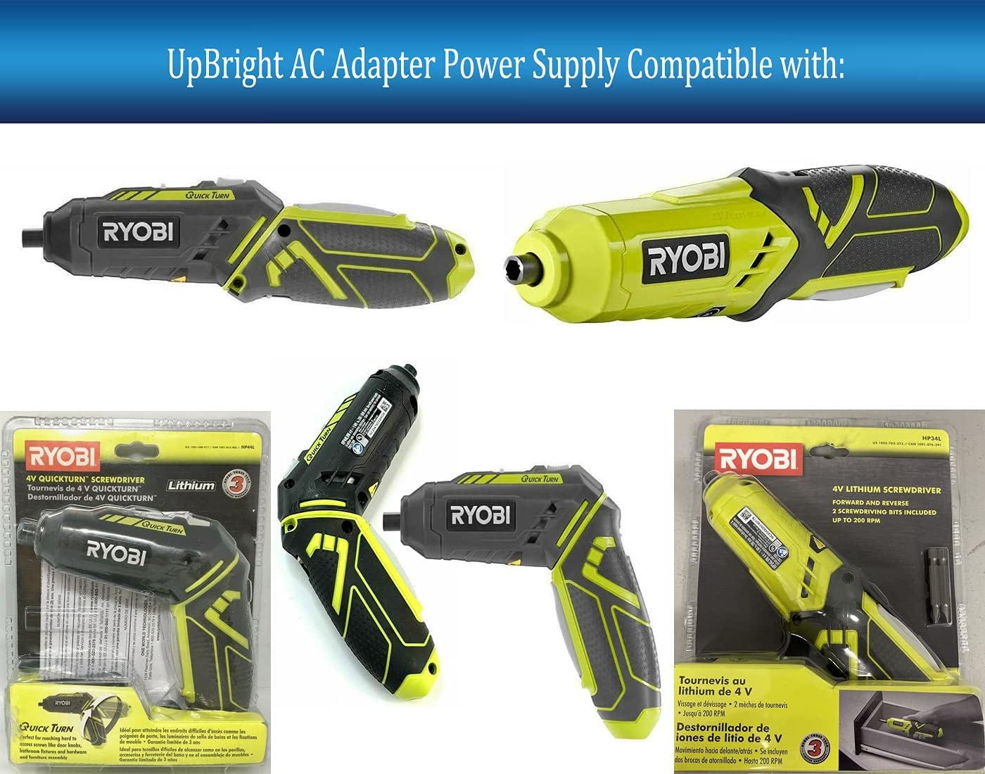 UpBright 5V AC/DC Adapter Compatible with Ryobi HP44L HP41LK HP40K HP34L CSD4130GN CSD41 BC-336 Li 4V Screwdriver Craftsman 315.111373 315.113980…
