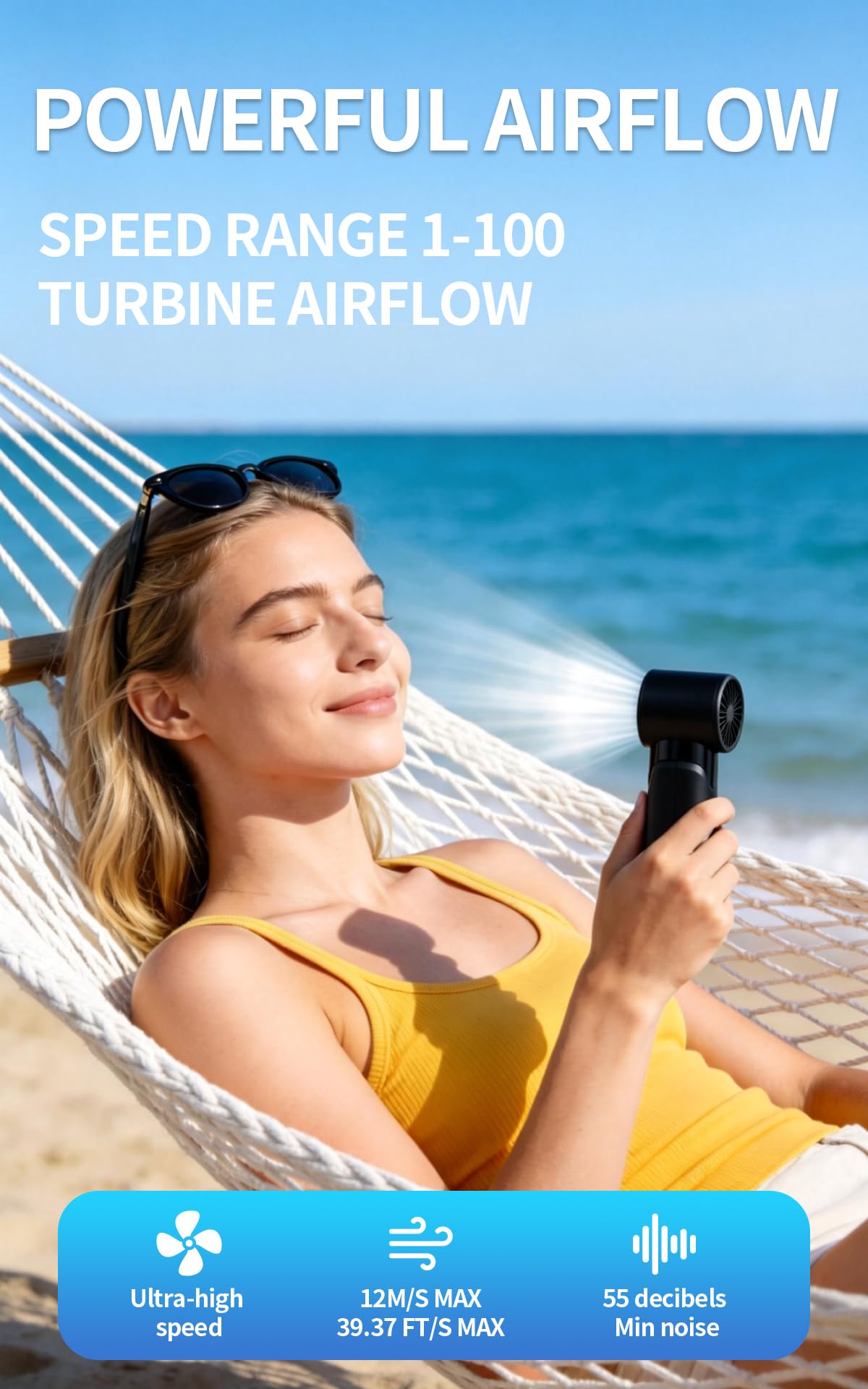 Mini Pocket Handheld Fan, 100 Speed Button Adjustable Personal Fan, 18000RPM High Speed 12M/S Strong Wind, 3000mAh Rechargeable Small Cooling Fan 6H