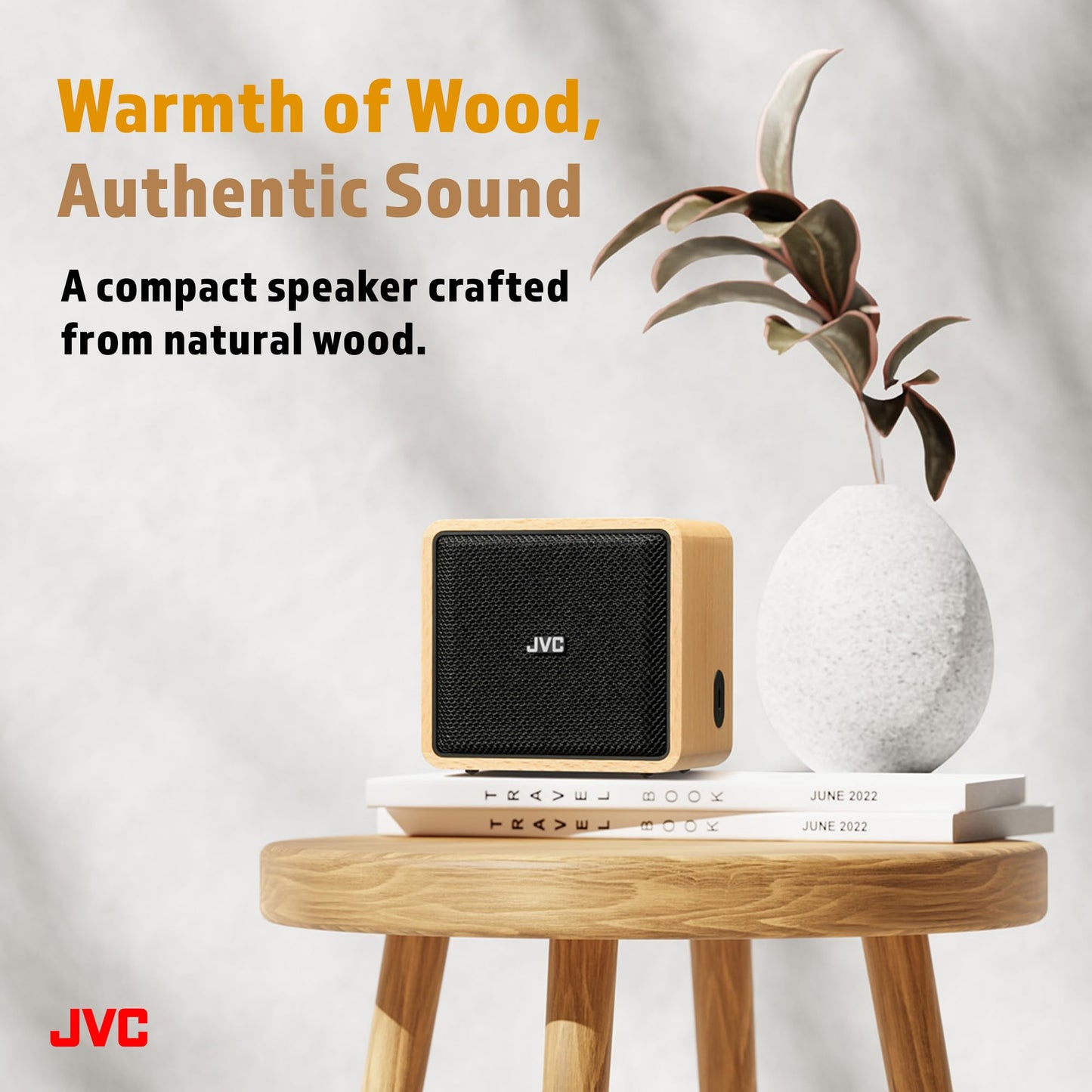 JVC Wireless Bluetooth Speaker - Retro Portable Speaker with Genuine Wood Design, Palm-Sized, Great for Travel, Home, Office use - Up to 12 Hr Battery