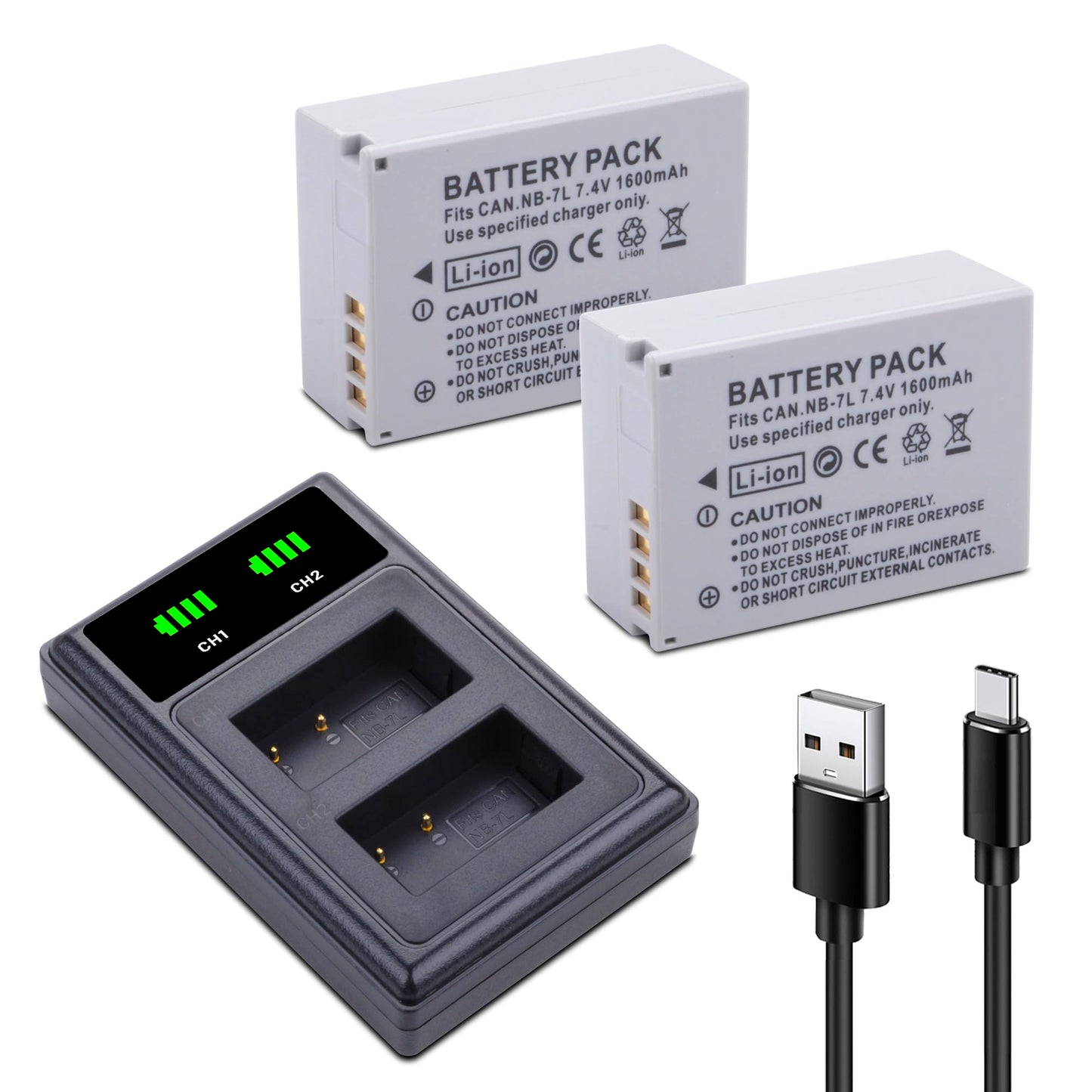 2-Pack Replacement NB-7L Battery with Charger for Canon PowerShot G10 G11 G12 SX30 is Digital Camera 1600mAh 7.4V