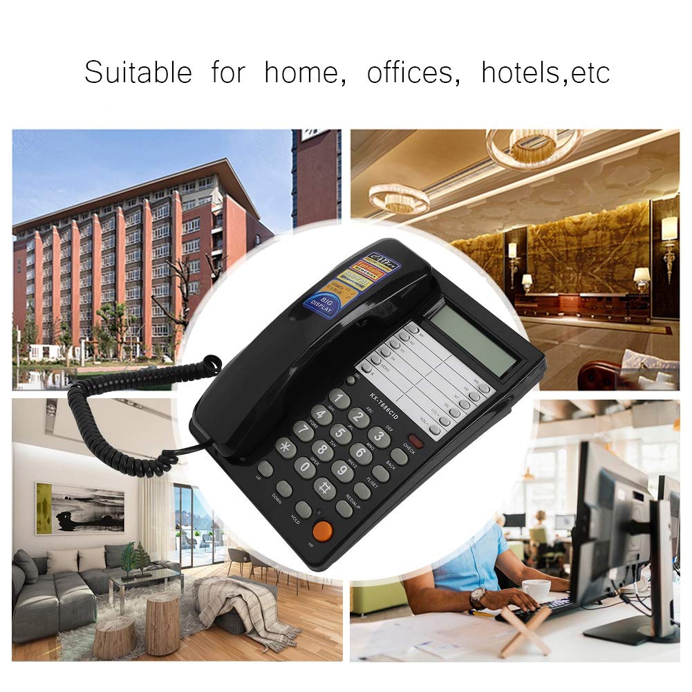 Corded Telephone Wired Home Hotel Corded Desktop Phone Office Landline Telephone DTMF/Support (Black)