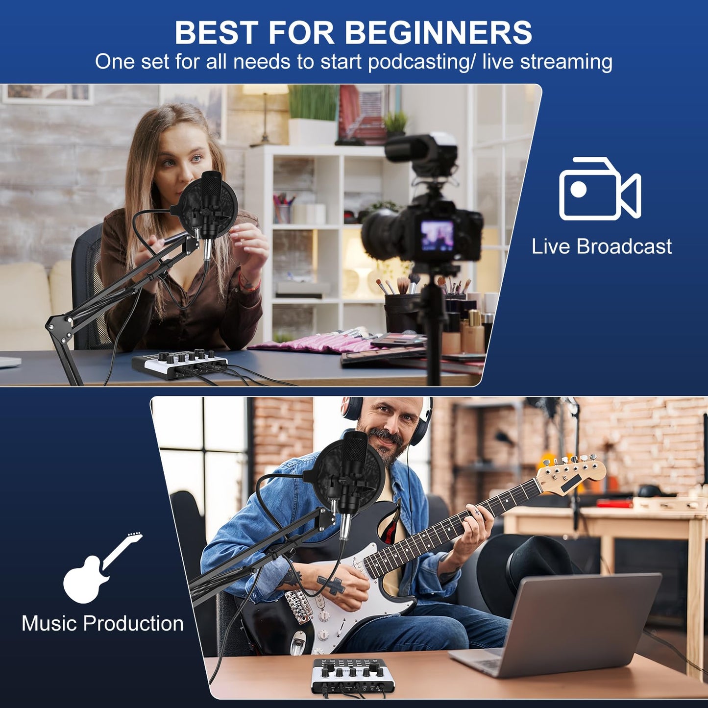 F993 All-in-One Podcast Equipment Bundle?BM-800 Recording Studio Package with Voice Changer, Live Sound Card - Audio Interface for Vlog/Live