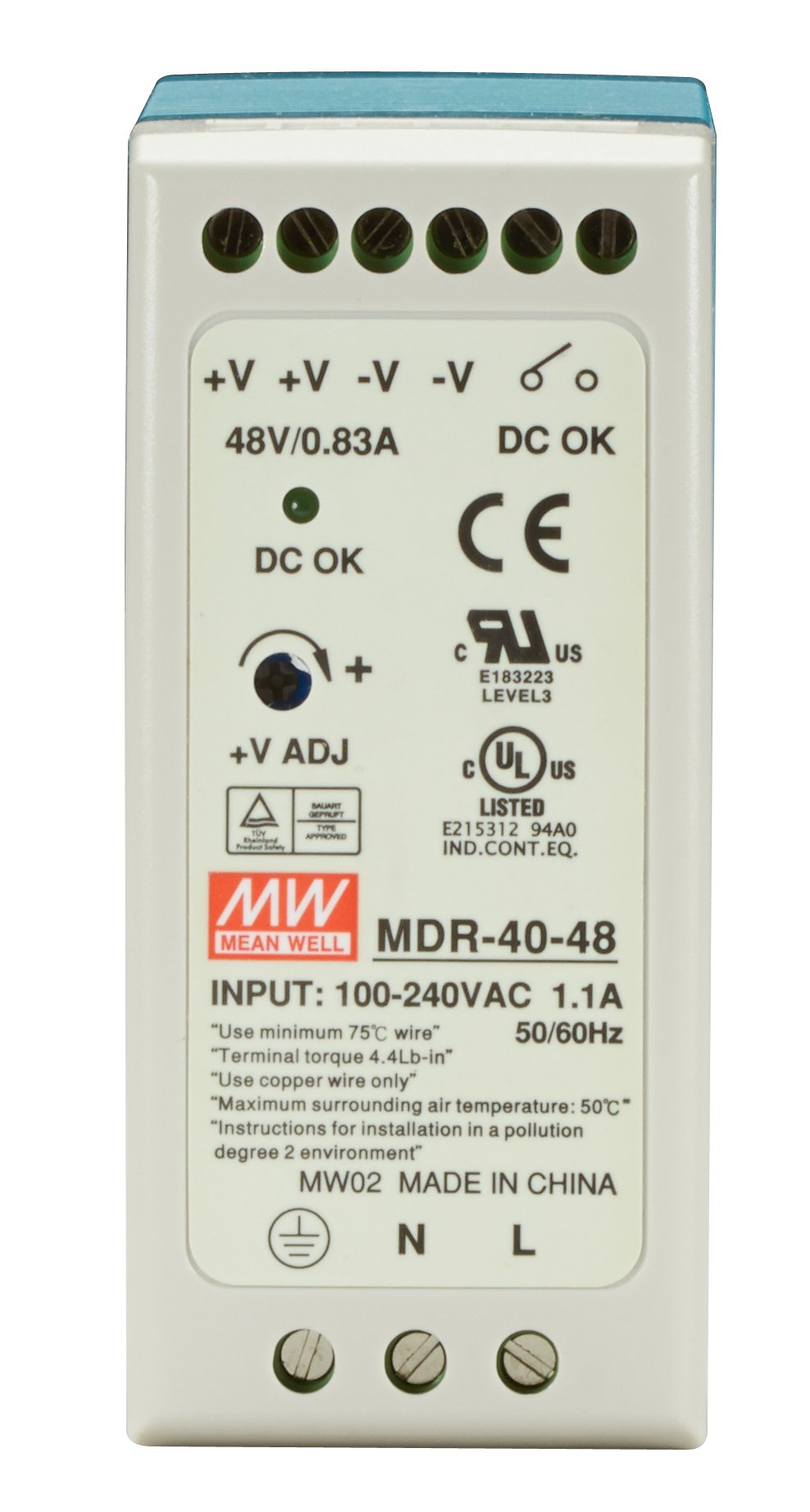 Black Box DIN Rail Power Supply, 40 Watts, 48 VDC