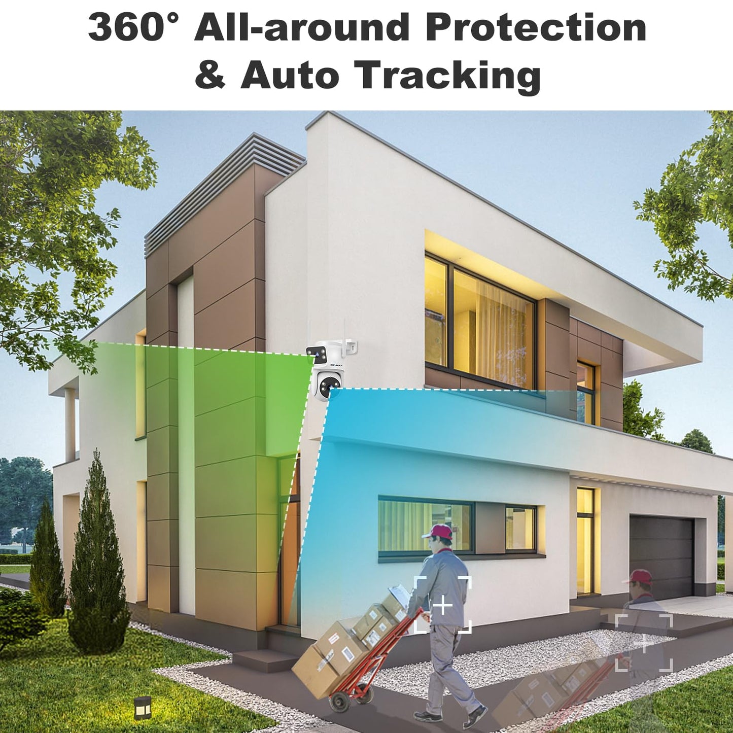 GENBOLT PTZ WiFi Security Camera Outdoor with Dual Lens, CCTV Surveillance with Dual View, Cloud Storage Upgraded with Color Night, Auto Tracking