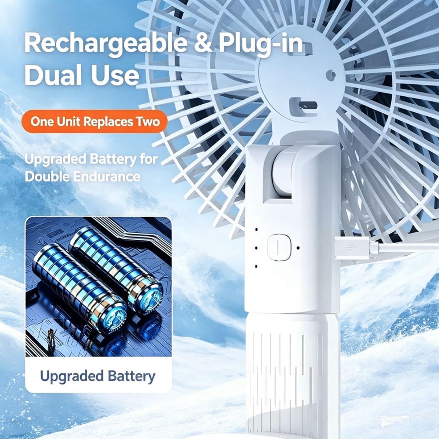 rohxizw 2026 New Rechargeable Usb Desk Fan, 4 In 1 8000mAh Battery Powered, Table Fan, Handheld Fan, Clip Fan, Hang Fan for Bedroom Office Desk