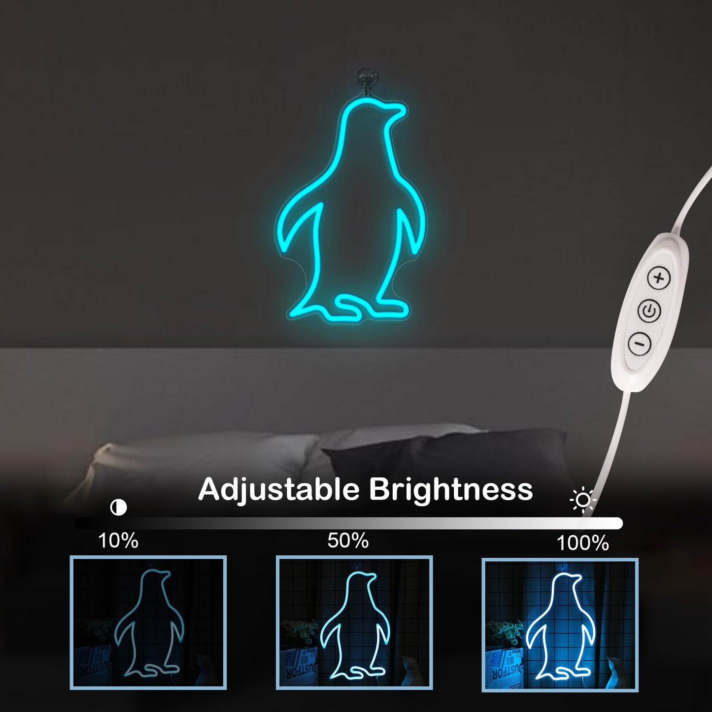 CoolGift Mart Penguin Neon Sign, Penguin Lamp Wall Decor, Dimmable Birthday Party Decorations for Home, Patio, Garden, Bars, Restaurants, Hotels