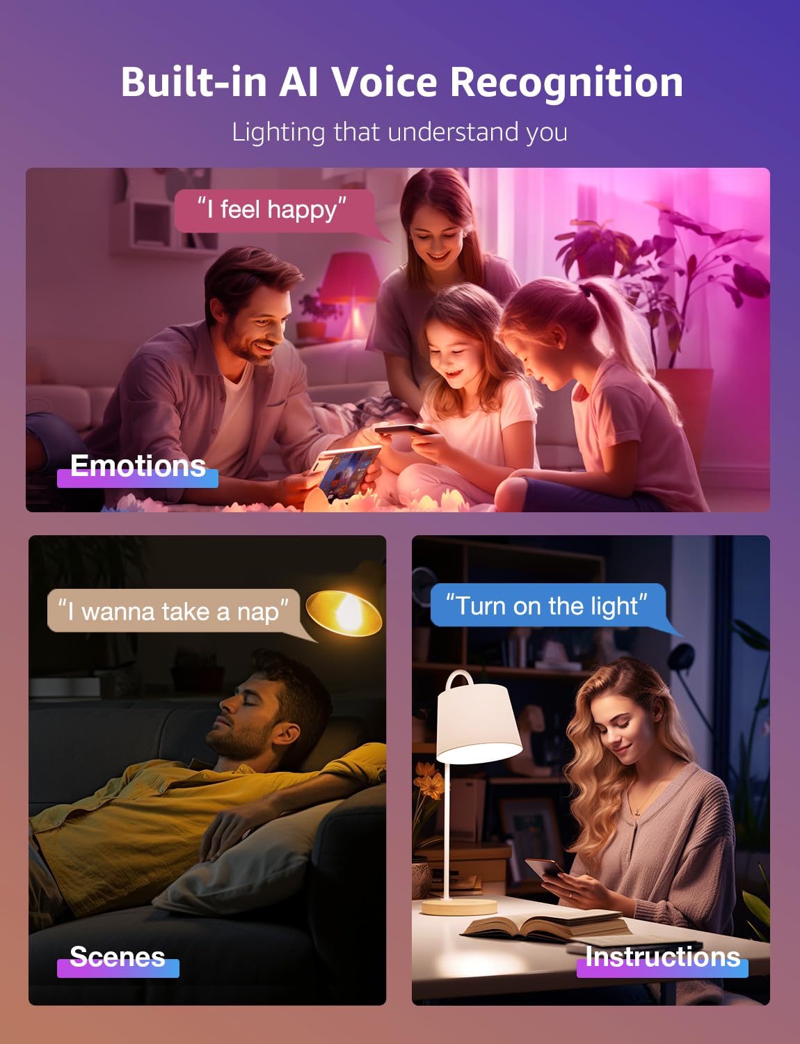 Lepro BR2 AI LED Smart Bulbs - AI Generated Lighting, LightGPM 4 with LLM, LightBeats Music Sync, Voice Control Via App, RGBWW Colors, Compatible