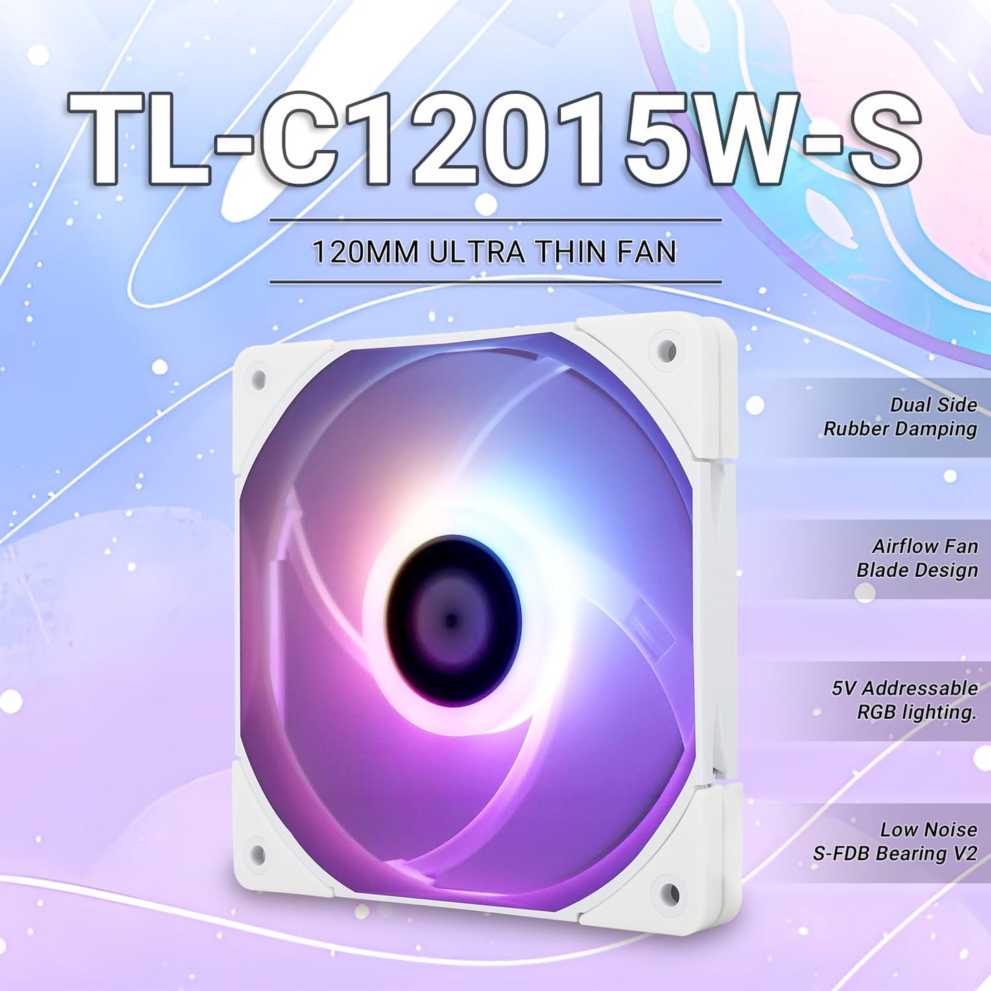 Thermalright TL-C12015W-S CPU Fan, 120mm Quiet PWM Computer Case Fan, 15mm Slimline PC Cooler, CPU Cooling(White ARGB)