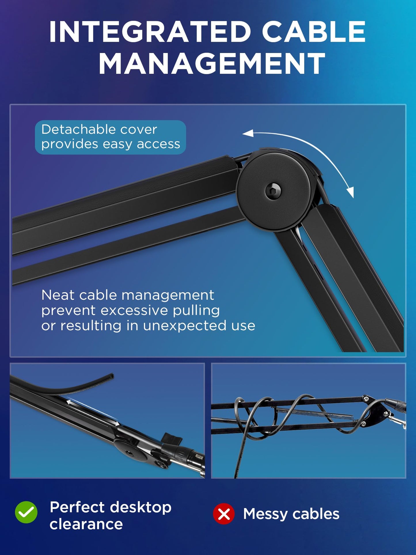 InnoGear Mic Boom Arm Microphone Stand Cable Management for Blue Yeti FIFINE AM8 K669B HyperX QuadCast S SoloCast AT2020 Shure SM7B MV7 and Other