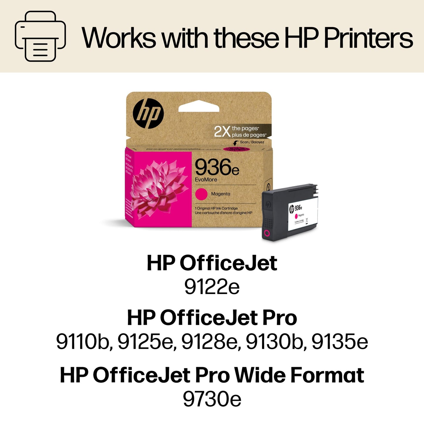 HP 936e Magenta EvoMore Ink Cartridge | Works with OfficeJet 9120, Pro 9100, Wide Format 9700 | Carbon Neutral | 4S6V4LN