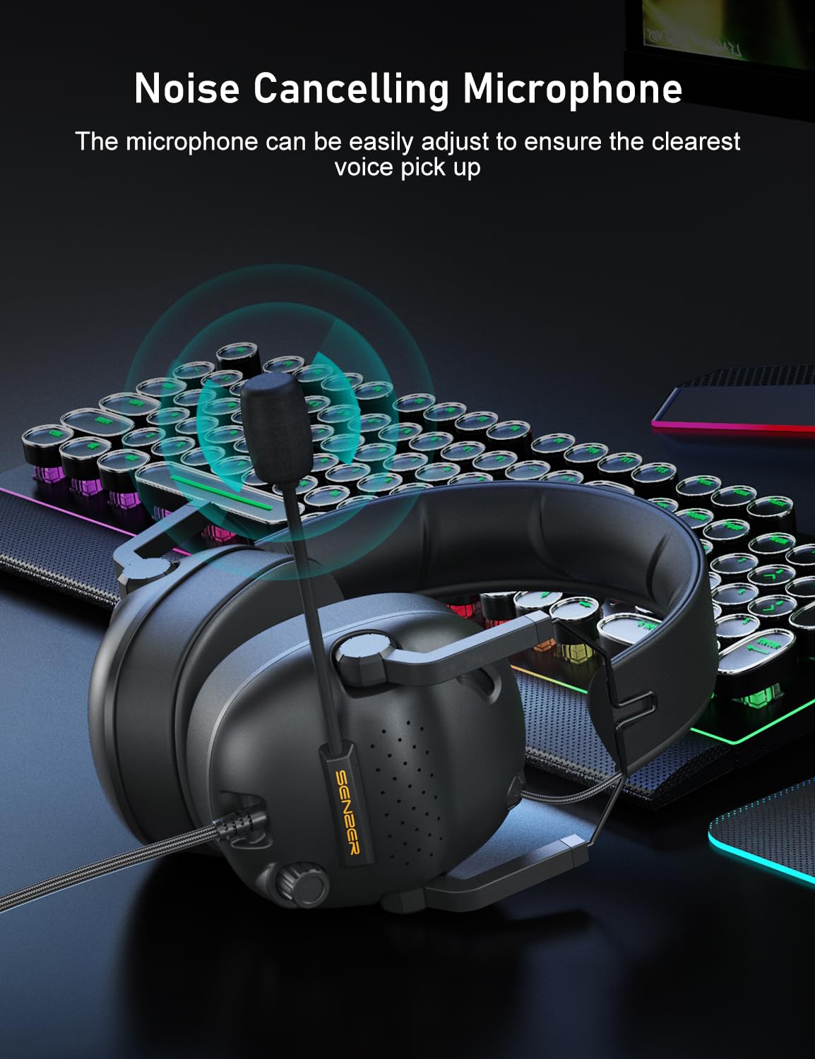 SENZER SG500 Surround Sound Pro Gaming Headset with Noise Cancelling Microphone - Soft Memory Foam Padding - Portable Foldable Headphones for PC, PS4