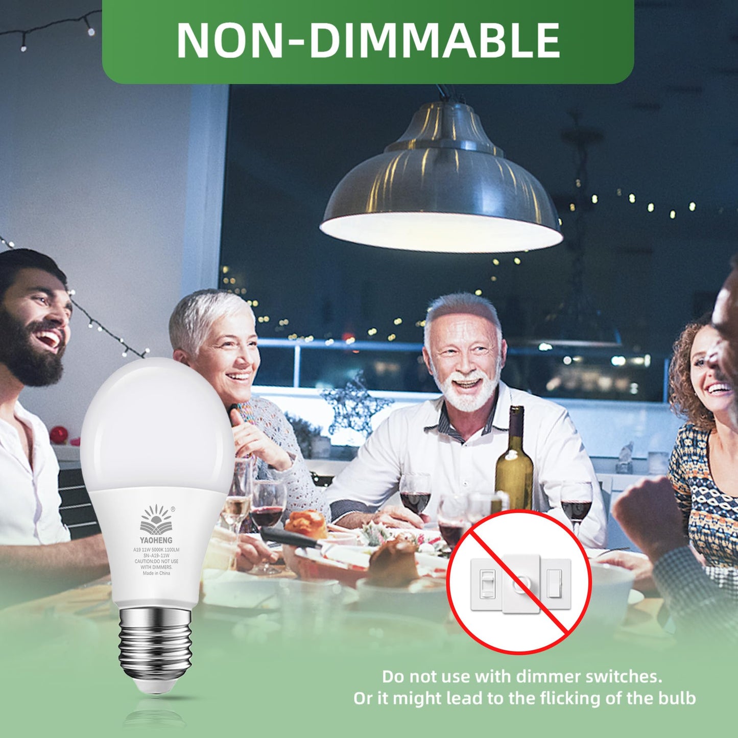 YAOHENG A19 LED Light Bulb 75 Watt Equivalent, 11 Watt Light Bulbs, 5000K Daylight, 1100 Lumens, Non-Dimmable, E26 Base Lightbulbs, Standard LED Bulbs