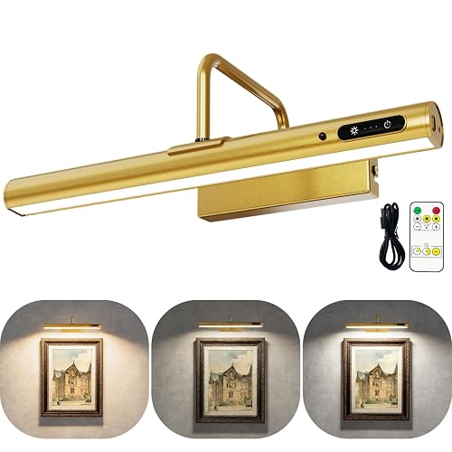 Picture Lights Wall Battery Operated, 14" 6000mAh Rechargeable Display Light with Remote/Rotatable/Dimmable/3CCT Magnetic Wireless Lamp