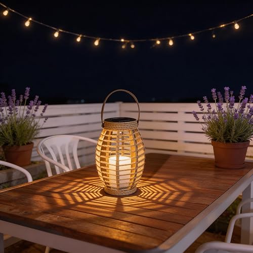 Solar Lanterns Outdoor Waterproof, Olive-Shaped Solar Lantern with Handle, Dusk to Dawn 6-8Hr Outdoor Lanterns, Hanging & Tabletop Decor