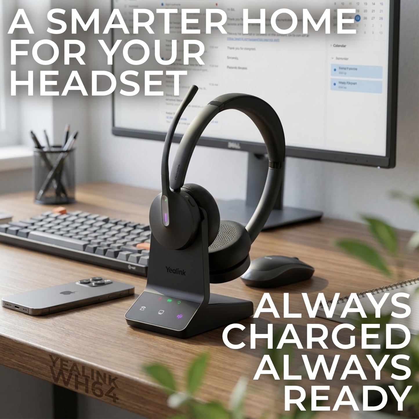Yealink WH64 Wireless DECT Headset & Bluetooth MS Duo, Teams & Zoom Compatible, Acoustic Shield 2.0, 3-Mic Noise Cancellation, All-Day Comfort, Plug…