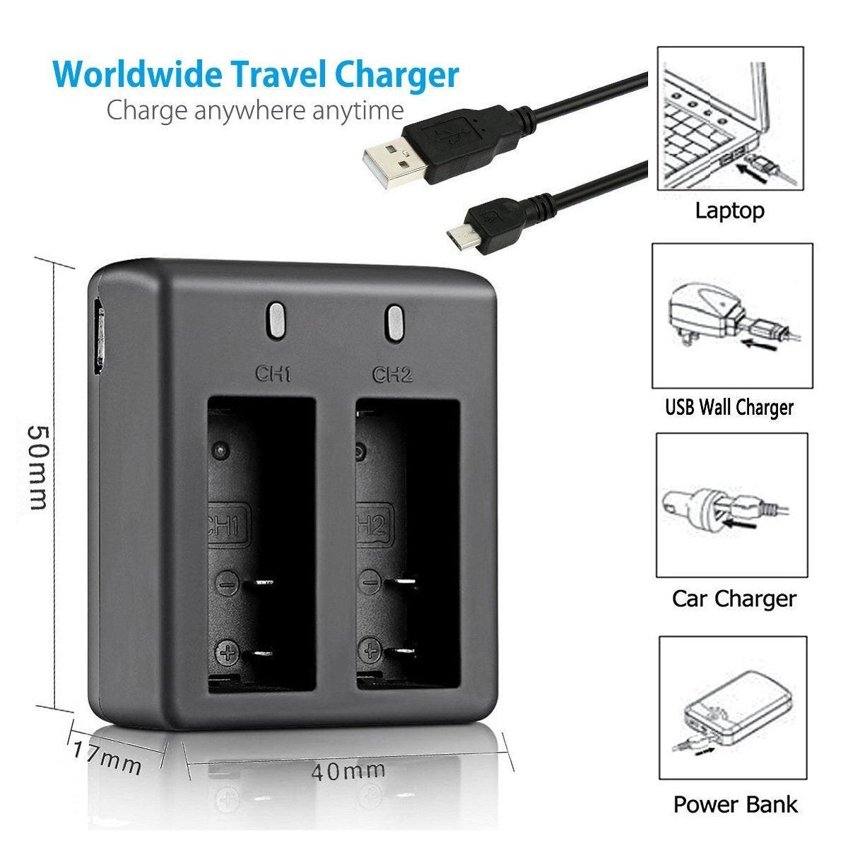 VVHOOY 3 x 1050mAh Rechargeable Action Camera Battery with USB Dual Charger Compatible with AKASO EK7000/Brave 4/V50X/Apexcam/VEMONT/Dragon Touch