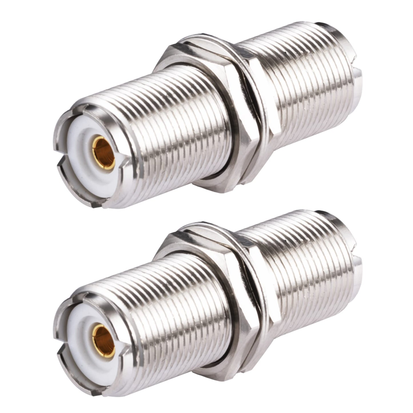 POBADY 2PCS UHF Female SO239 Bulkhead Connectors SO-239 UHF Female to UHF Female Bulkhead Connector Adapter PL-259 Connector for Ham Radio