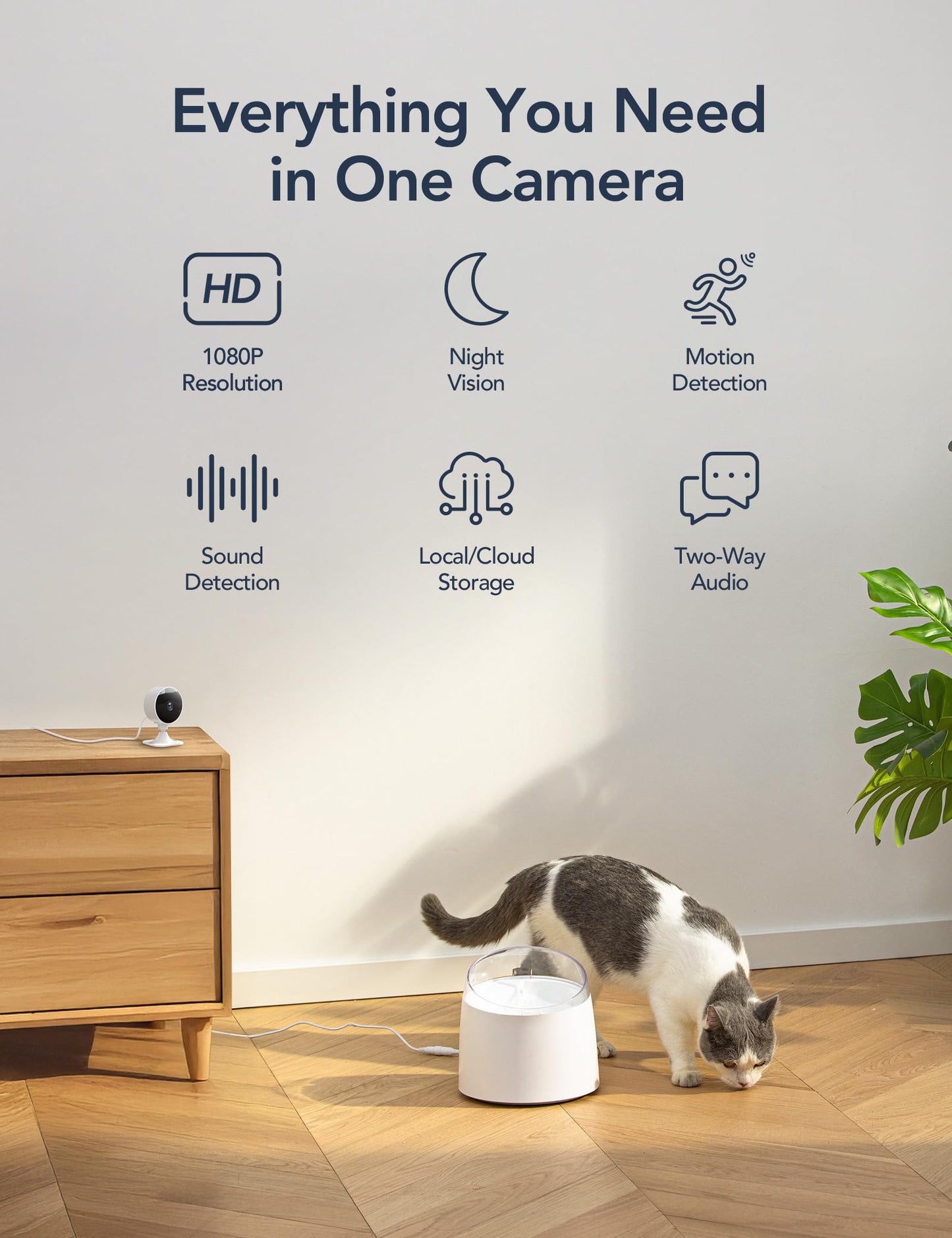 GNCC Only 2.4GHz Indoor Security Camera, 1080P Cameras for Home Security, Motion Detection, Two-Way Audio, Night Vision, Dog Camera with App, Easy