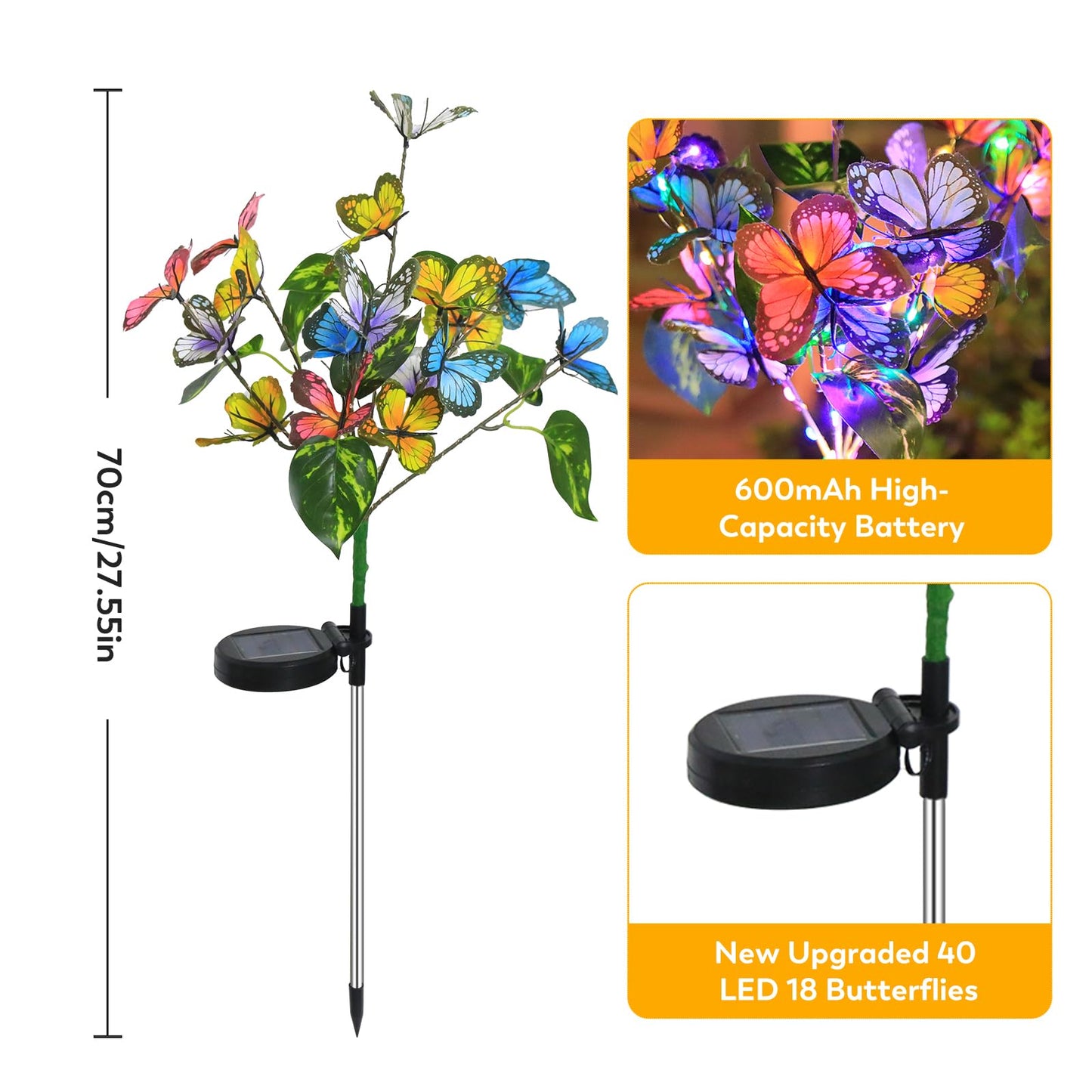 Aureate Horizon Solar Garden Lights Outdoor Waterproof Solar Lights 4 Pack with New Upgraded 40 LED 18 Butterfly Outdoor Lights for Yard Outside