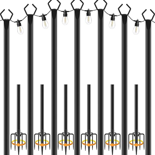 NUERPO 7 Pack String Light Poles,Metal Poles for Hanging Outdoor Light Strings,7 Pack 10 FT Light Poles Stand for Outside