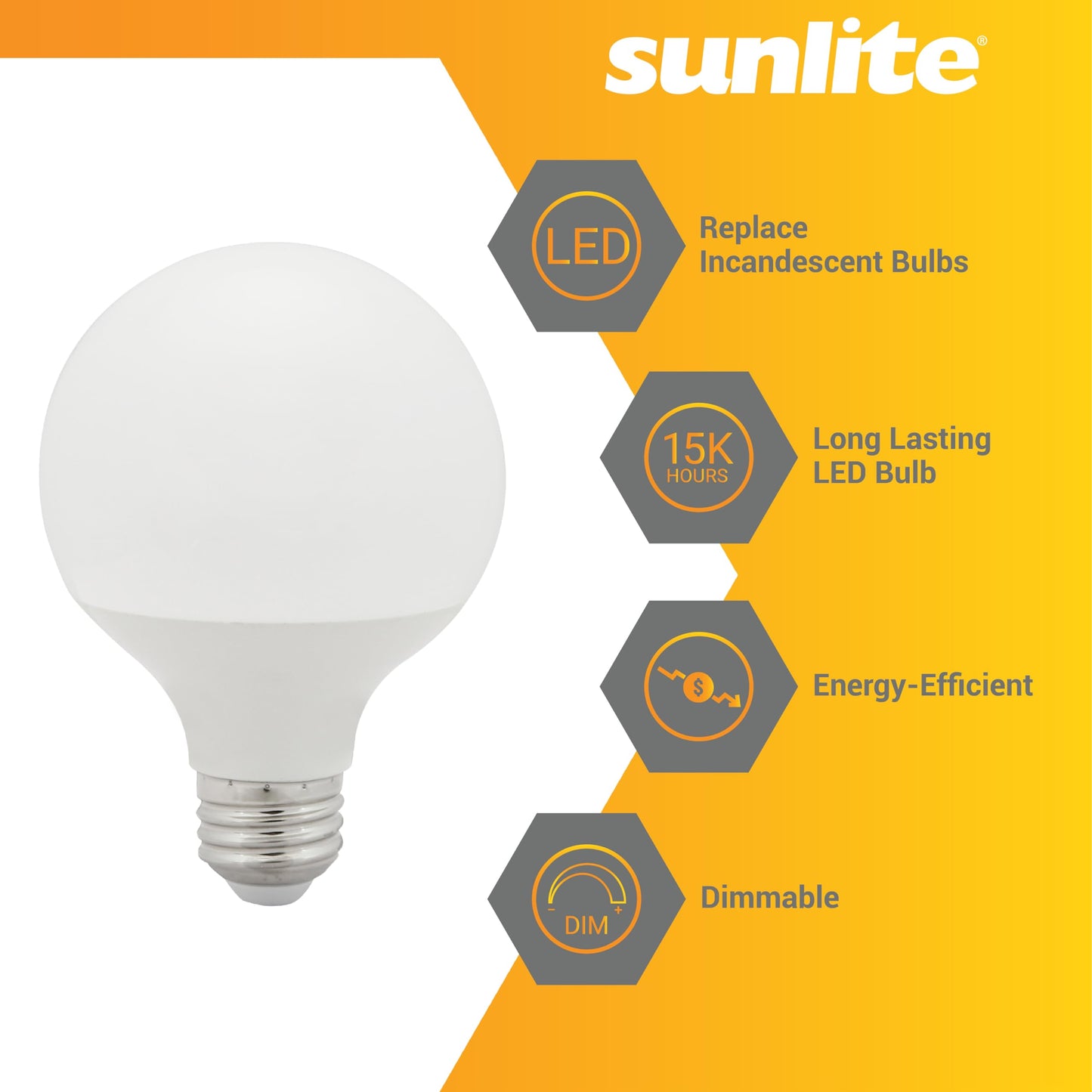Sunlite G25 Globe Light Bulbs, 6W (60W Equi.), Medium E26 Base, 500 Lmns, Dimmable Round Type G Vanity LED Bulb, Frosted, 90 CRI, Title-20 Compliant