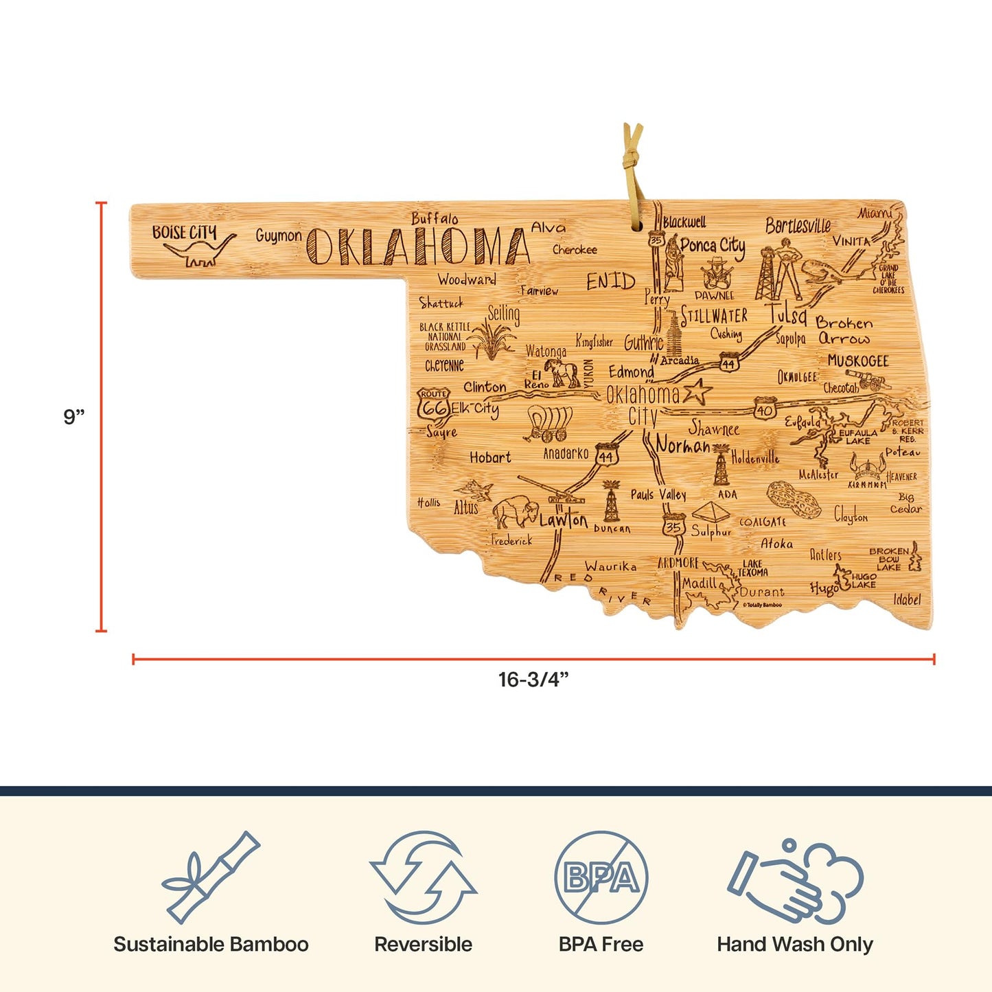 Totally Bamboo Destination Oklahoma State Shaped Cutting Board, Charcuterie and Cheese Serving Board - Oklahoma Gift for Home Décor or Everyday…