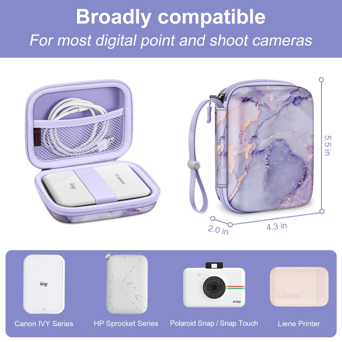 Fintie Protective Case for Canon Ivy 2 Mini, Canon Ivy CLIQ2 / CLIQ+2 Instant Camera Photo Printer - Shockproof Hard Shell Carrying Case, Lilac Marble