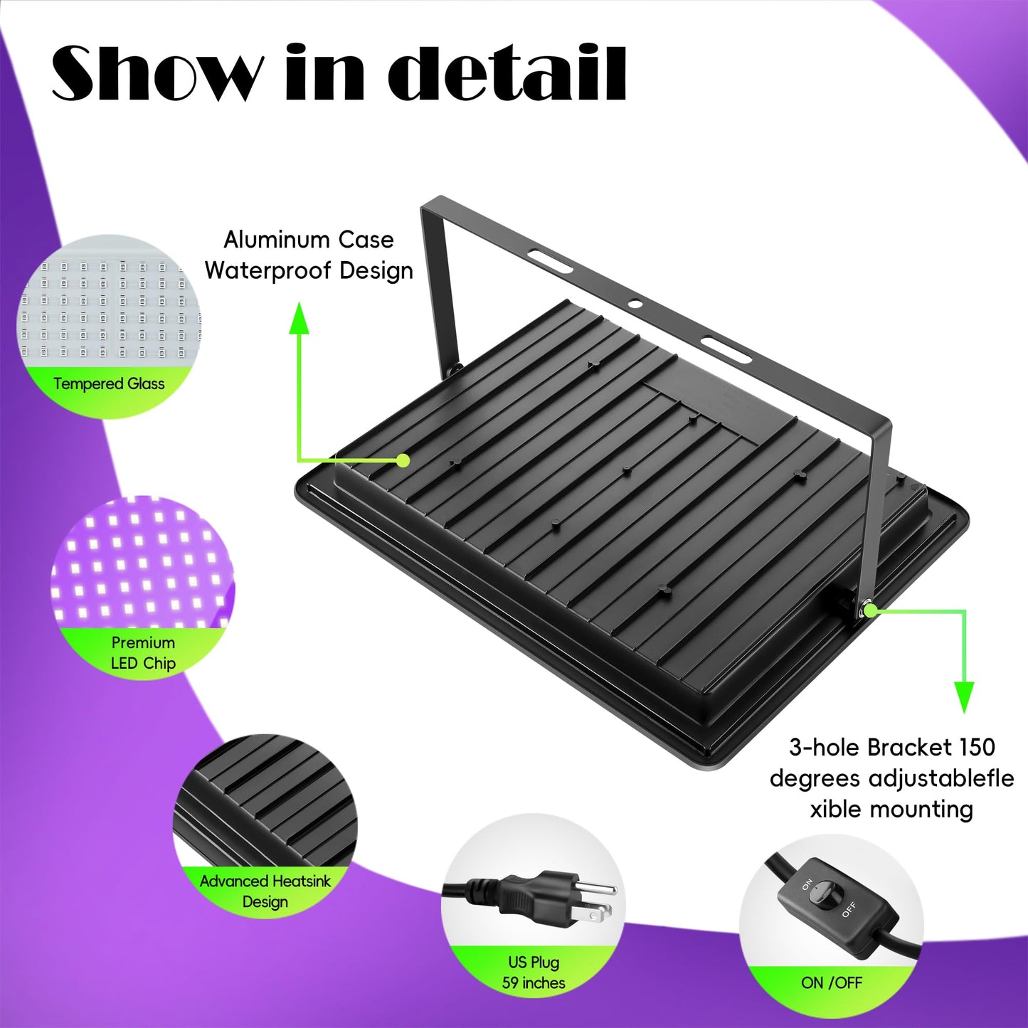 Gopretty 400W LED Black Flood Lights 2 Pack, Blacklight with Plug, Outdoor Black Lights for Glow Party, Neon Glow, Halloween, Body Painting