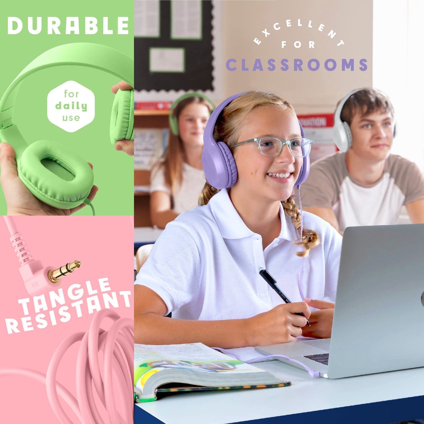 Classroom Headphones-Bulk 25-Pack, with Microphone Student On Ear Comfy Swivel Earphones for Library, School, Airplane, Kids-for Online Learning…