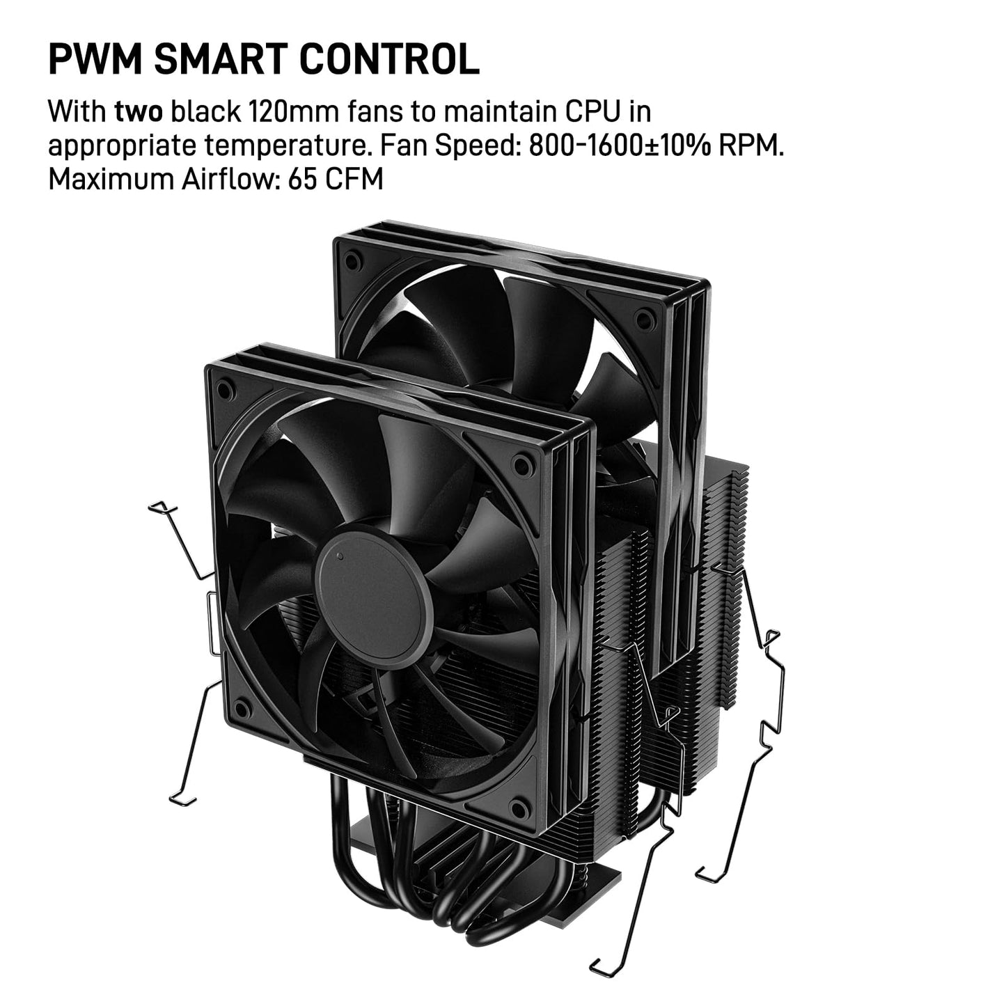 DARKROCK DT6 CPU Air Cooler, Dual Towers with 6 Copper Heat Pipes, 2 x 120mm PWM Fan for Low Noise Operation, Easy Installation - Brackets for Intel
