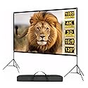 TOPPOY 120 inch Projector Screen with Stand Movie Screen Portable Indoor Outdoor 16:9 Format 4K HD Wrinkle-Free Foldable Design & Easy to Setup