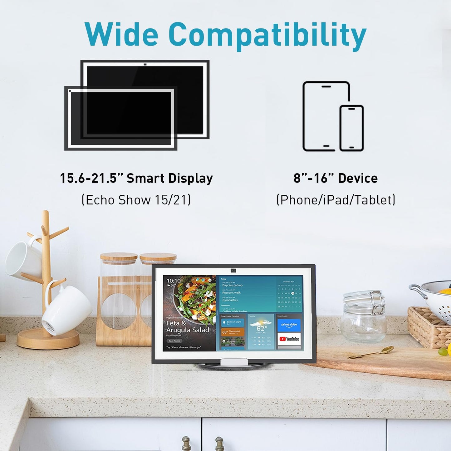 Letlar Tilt and Swivel Stand for Echo Show 15, Make of Aluminum Alloy, Rotatable and Foldable, Echo Show 15 Mount Suitable for 8"-16" Tablet/iPad