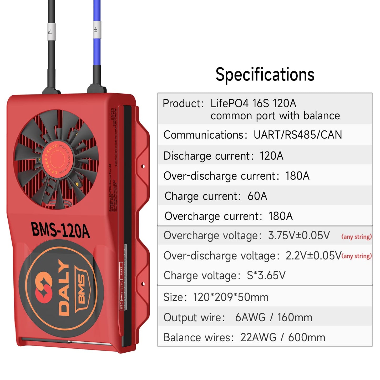 DALY Smart BMS LiFePo4 16S 48V 120A PCB Battery Management System with CAN 485 and UART Communication Bluetooth Battery Monitoring Module and Cooling…