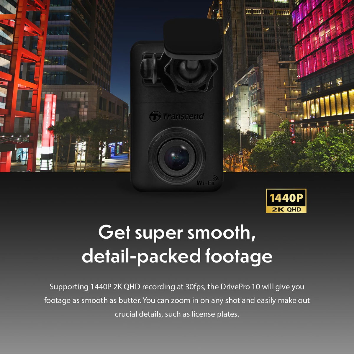 Transcend DrivePro 10 64GB Dashcam, 2K QHD 1440P, WiFi, G-Sensor